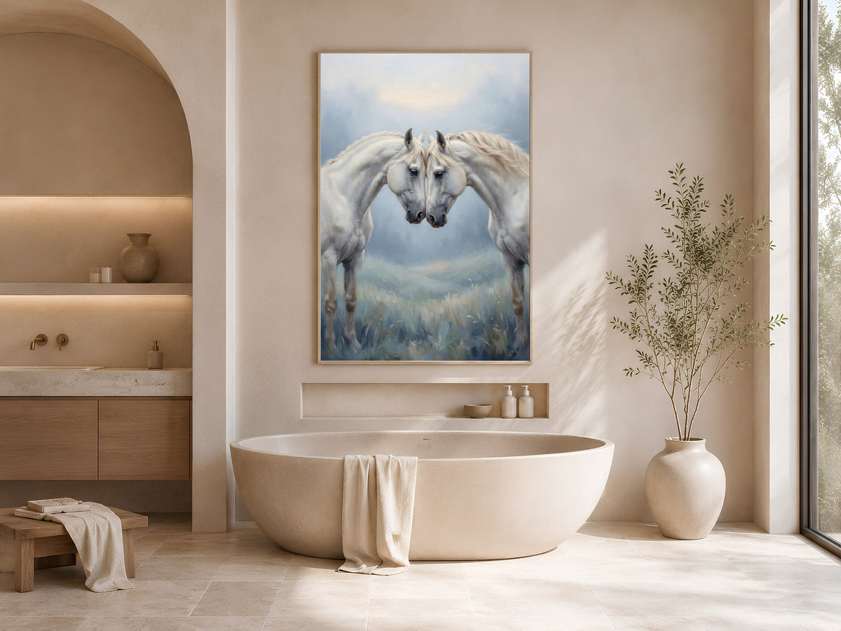 White Horse Wall Art, Romantic Equestrian Print - Digital Download