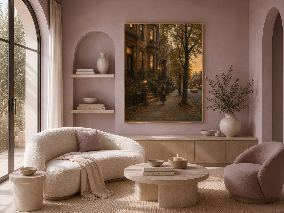 Brownstone Wall Art, Autumn New York Print, NYC Street Painting - Digital Download