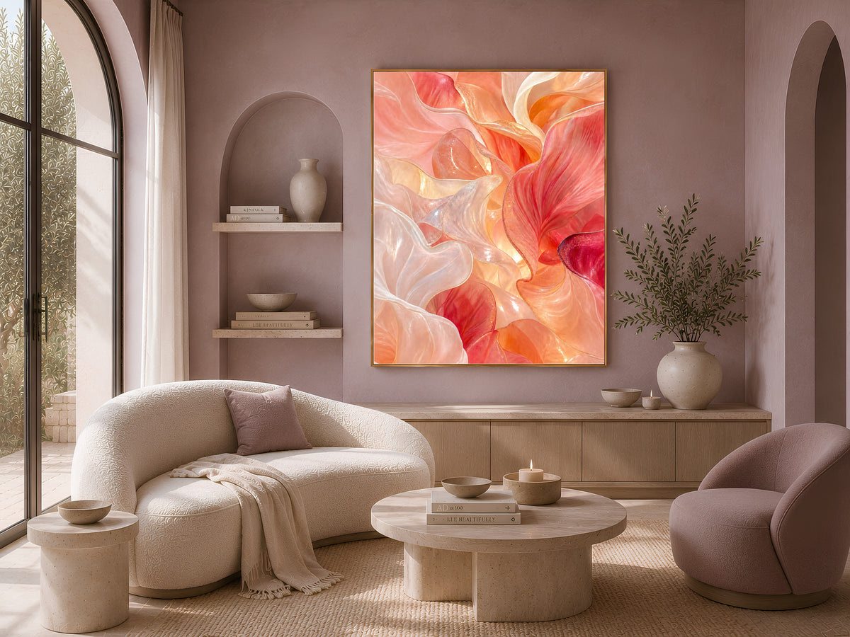 Coral Glass Petal Wall Art, Warm Peach Fluid Abstract Print - Digital Download