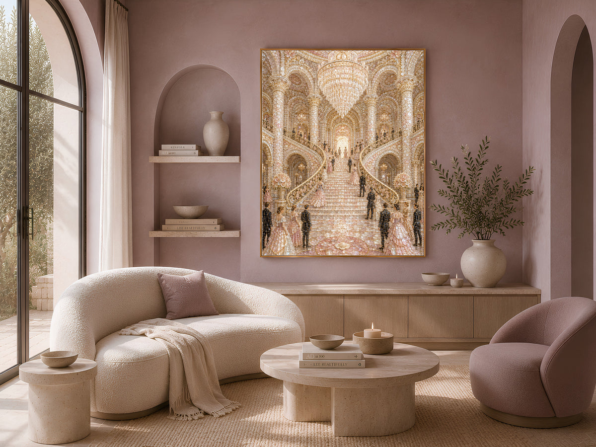 Pastel Palace Ballroom Wall Art, Whimsical Mosaic Staircase Print - Digital Download