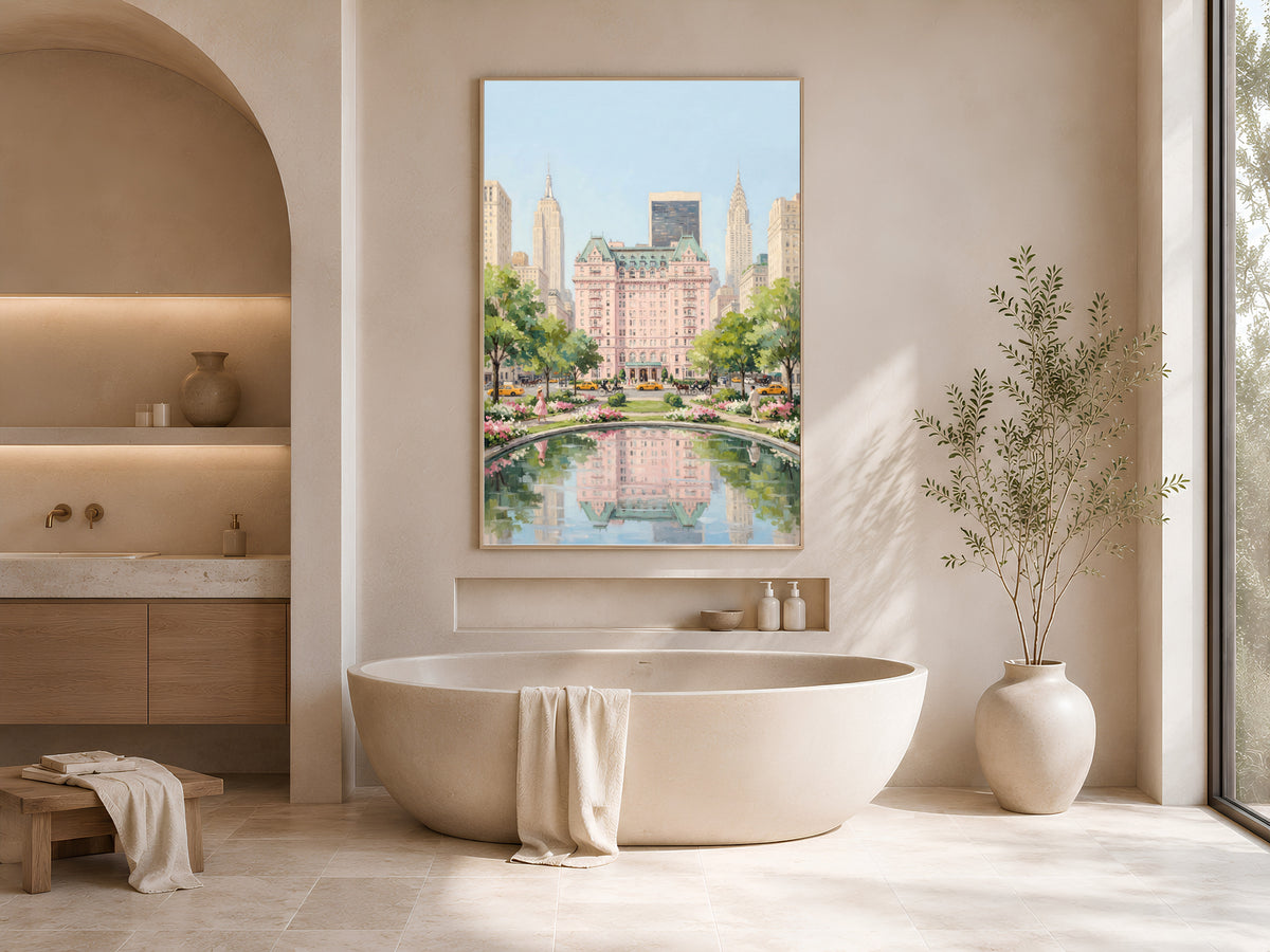 Plaza Hotel Wall Art, Pastel New York Oil Painting Print - Digital Download