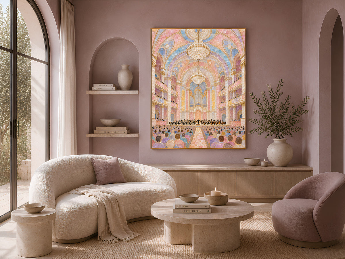 Pastel Orchestra Concert Hall Wall Art, Maximalist Mosaic Print - Digital Download