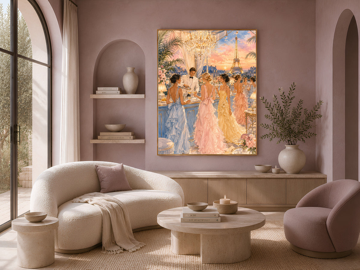 Parisian Rooftop Party Wall Art, Fashion Illustration Print - Digital Download