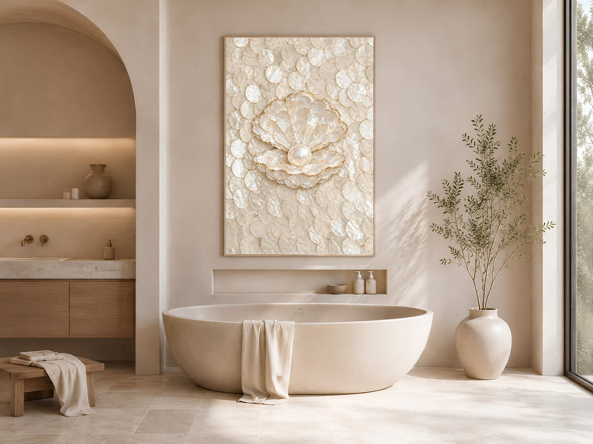 Conch Shell Mosaic Wall Art, Gold Line Seashell Print - Digital Download