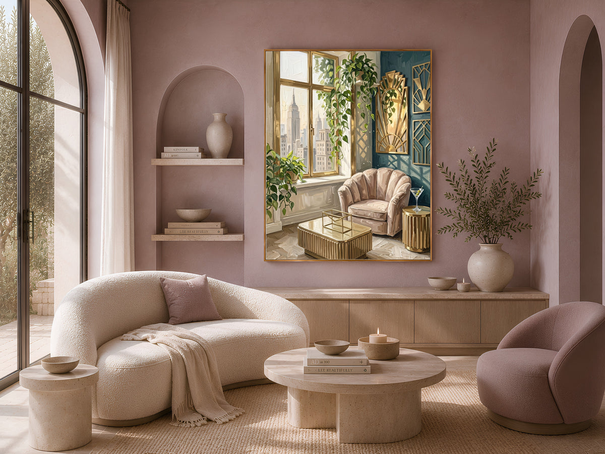 Art Deco NYC Apartment Print, Hollywood Regency Wall Art - Digital Download