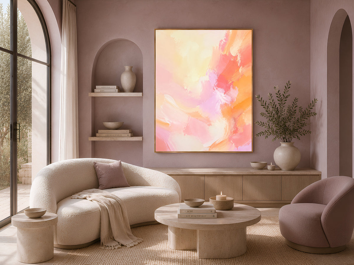 Peach Pink Abstract Wall Art, Sherbet Dopamine Decor Print - Digital Download