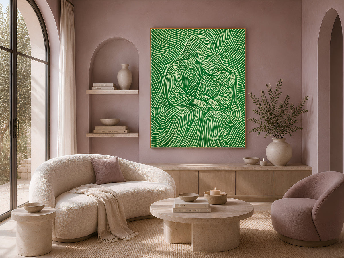 Abstract Couple Embrace Wall Art - Digital Download