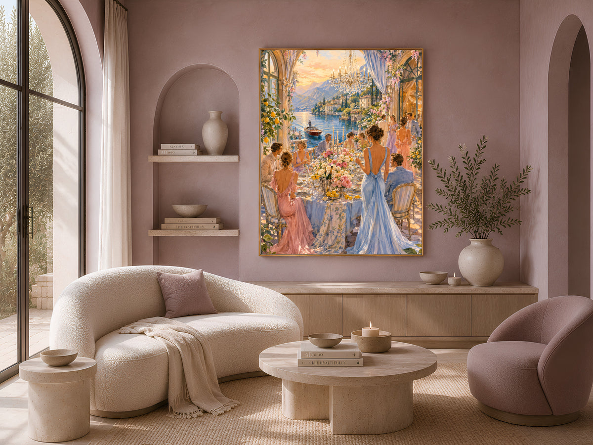 Lake Como Wall Art, Italian Villa Dinner Party Print - Digital Download