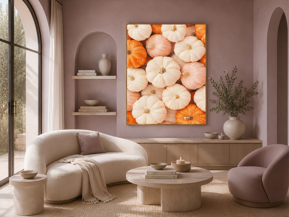 Blush Pink Pumpkin Patch Wall Art, Pastel Fall Print - Digital Download