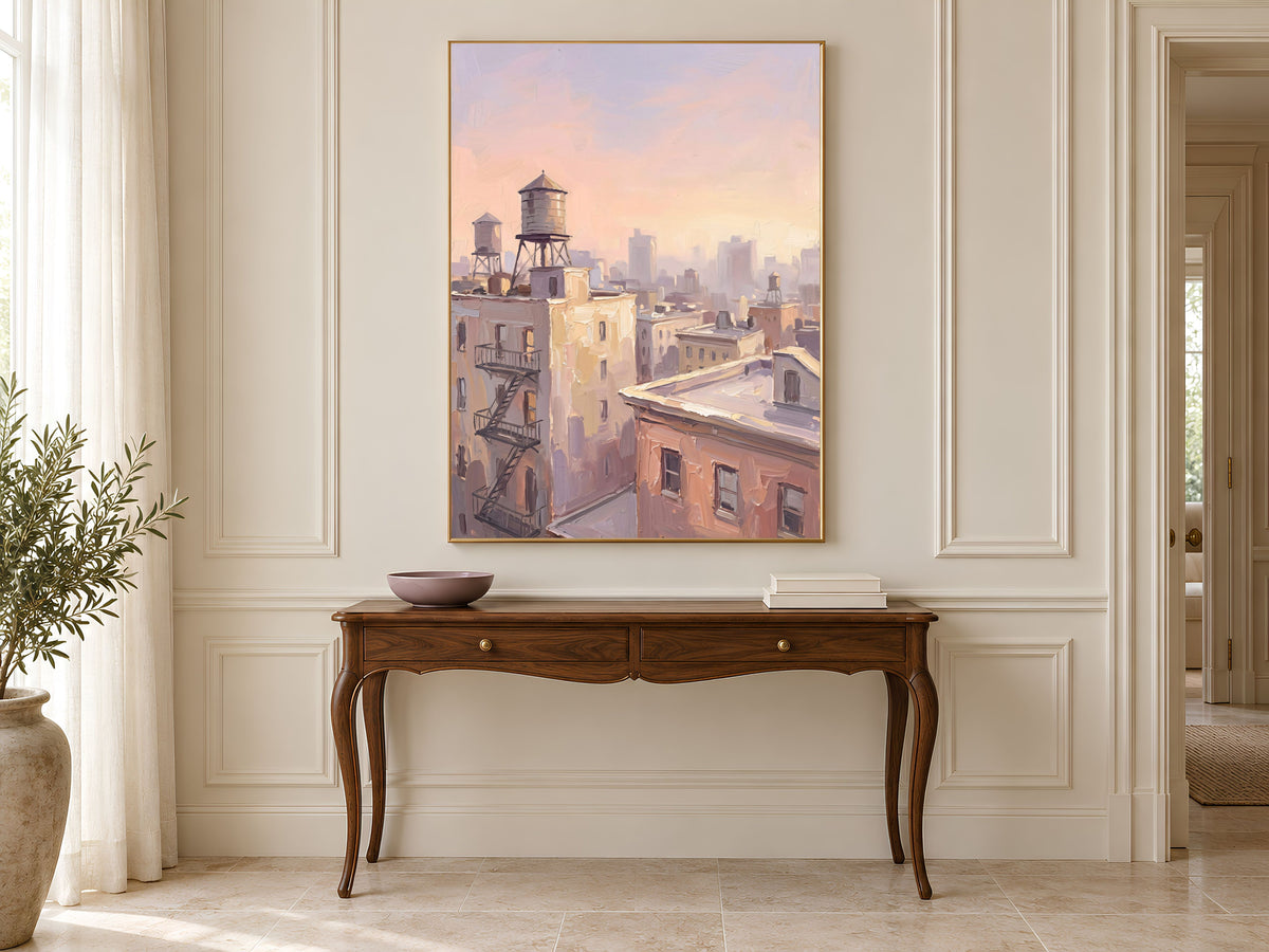 NYC Water Tower Wall Art, Impasto Oil Painting Print - Digital Download