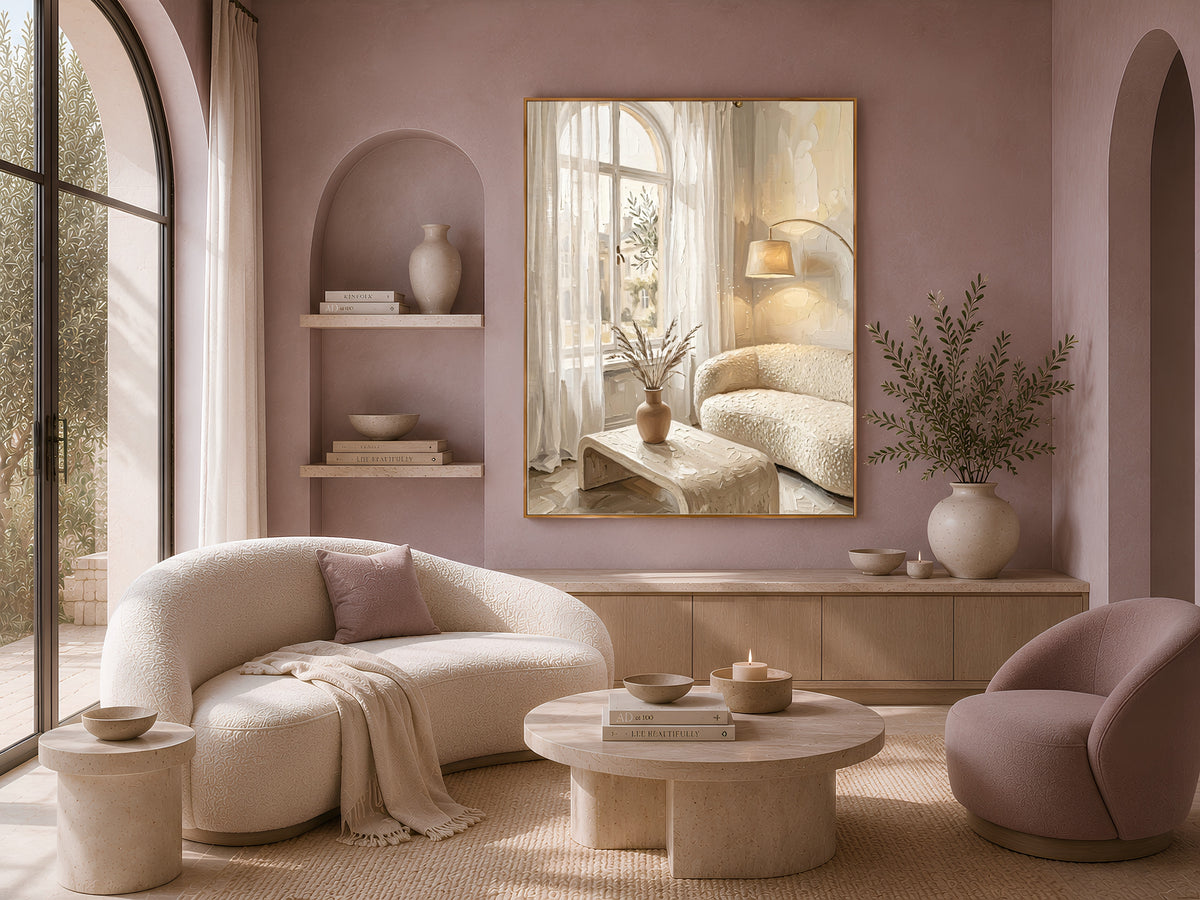 Warm Minimalism Wall Art, Cream Living Room Print - Digital Download