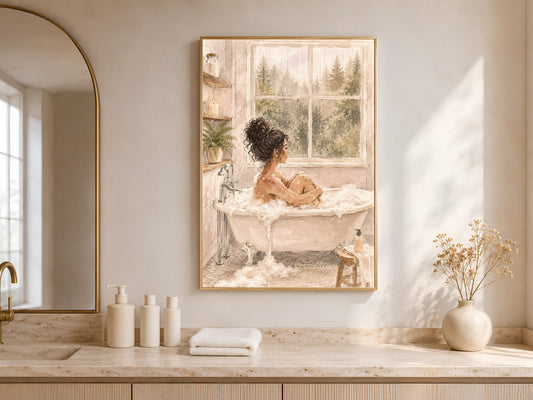 Self Care Bath Illustration, Woman in Bathtub Watercolor Print - Digital Download