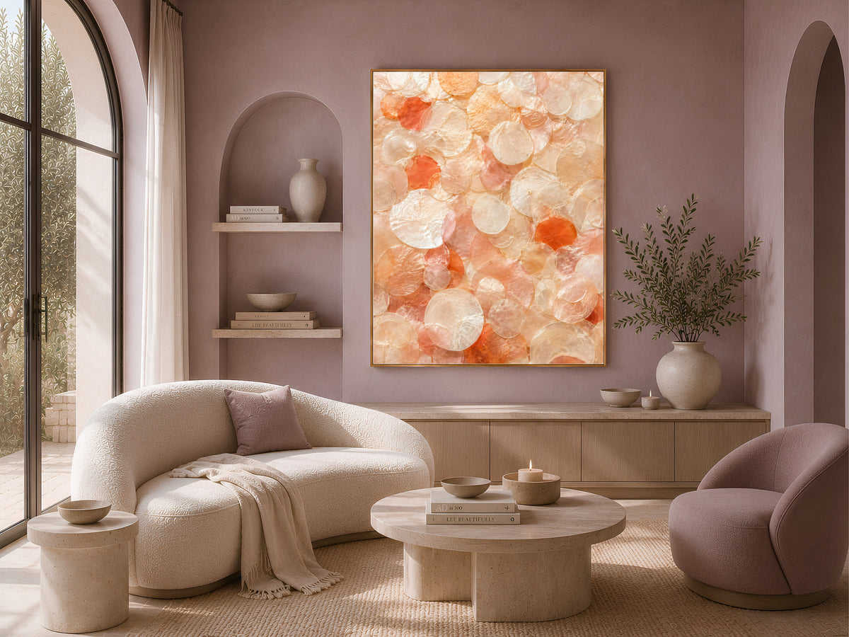 Terracotta Coral Capiz Shell Wall Art, Warm Orange Ombre Print - Digital Downlaod