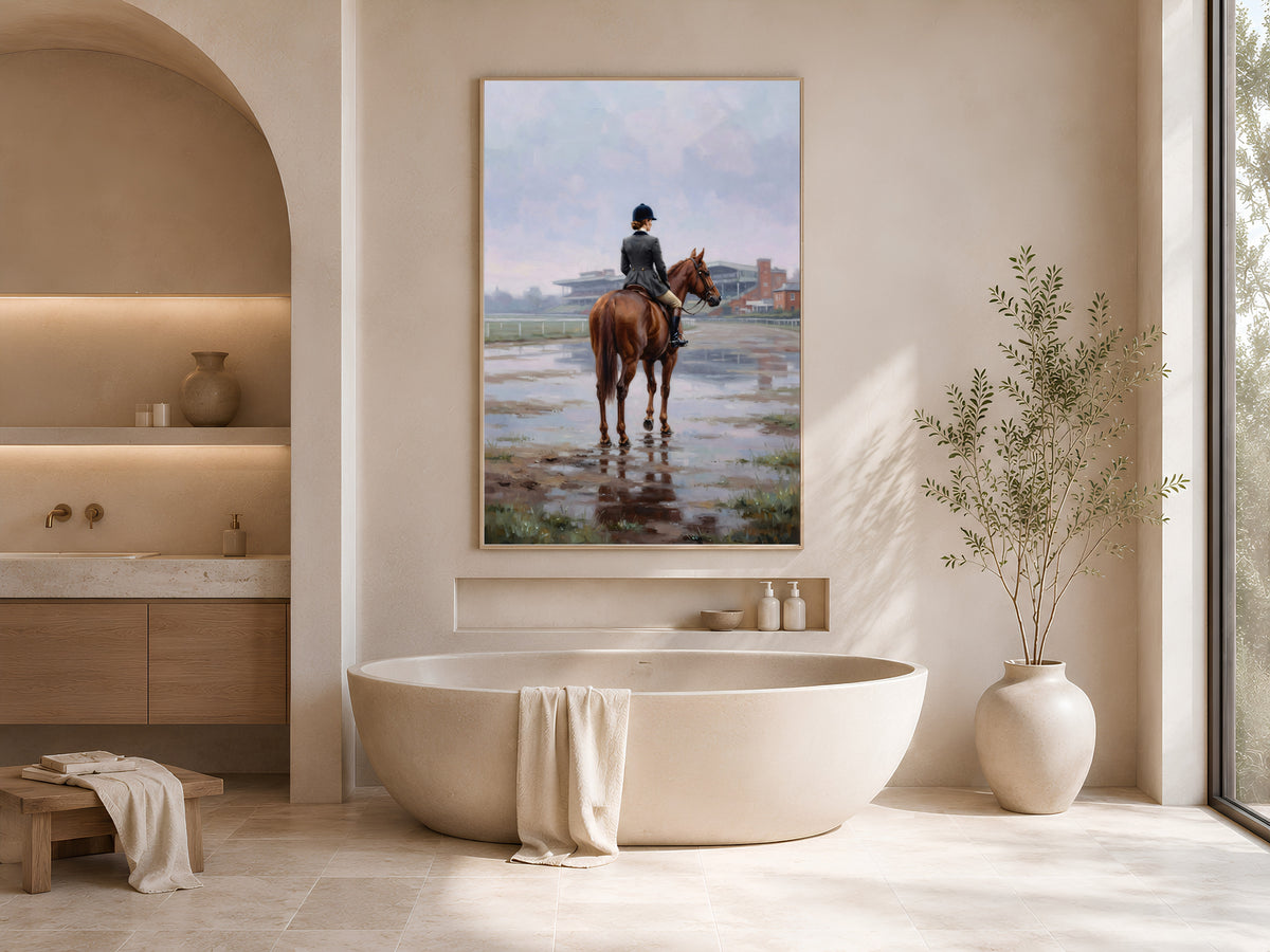 Equestrienne Wall Art, Horse Rider Racecourse Oil Painting Print - Digital Download