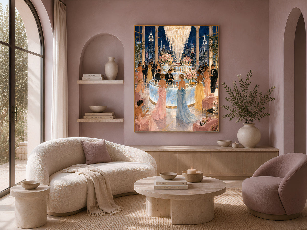 NYC Rooftop Bar Wall Art, Manhattan Skyline Cocktail Party Print - Digital Download