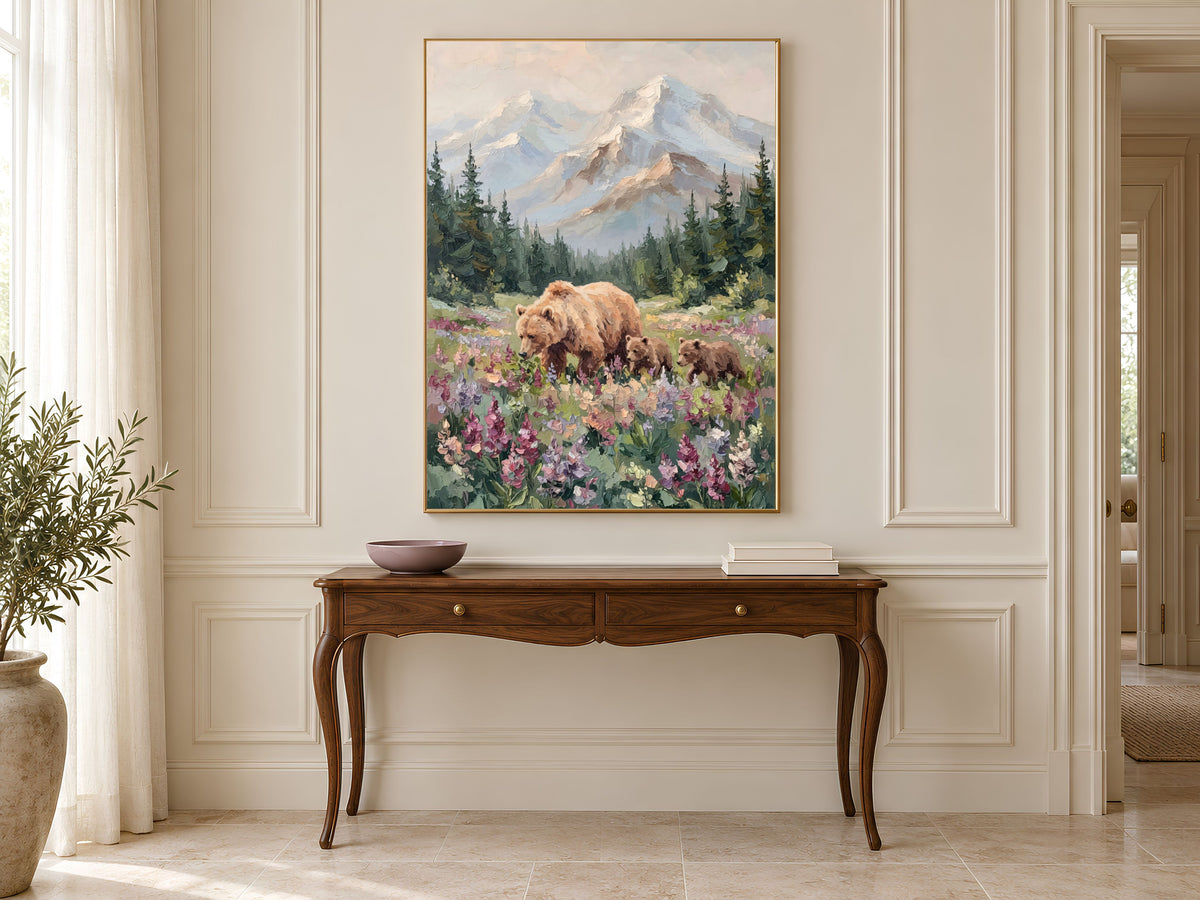Grizzly Bear Wall Art, Impasto Oil Painting Print - Digital Download
