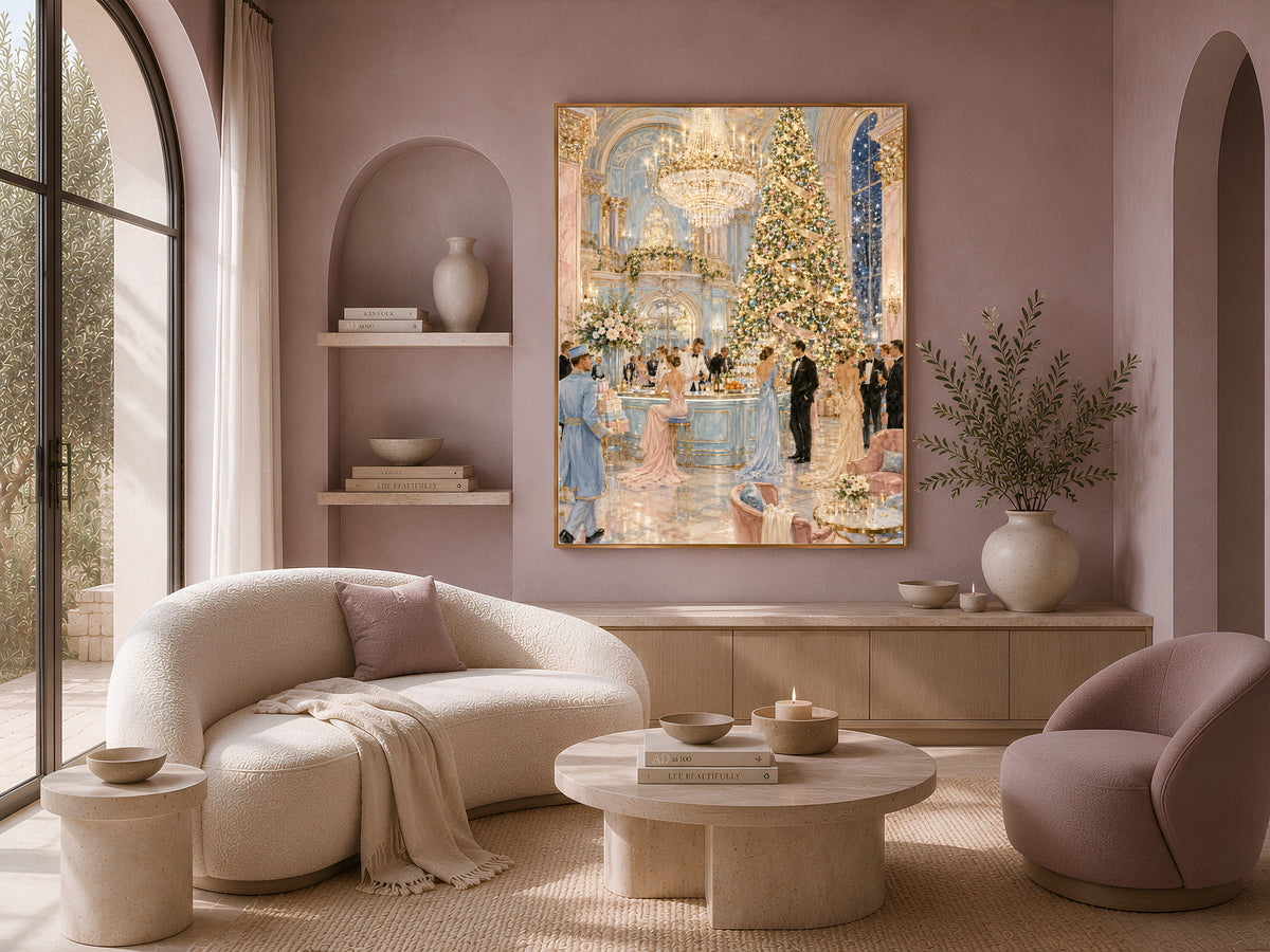 Elegant Christmas Wall Art, Grand Hotel Ballroom Print - Digital Download