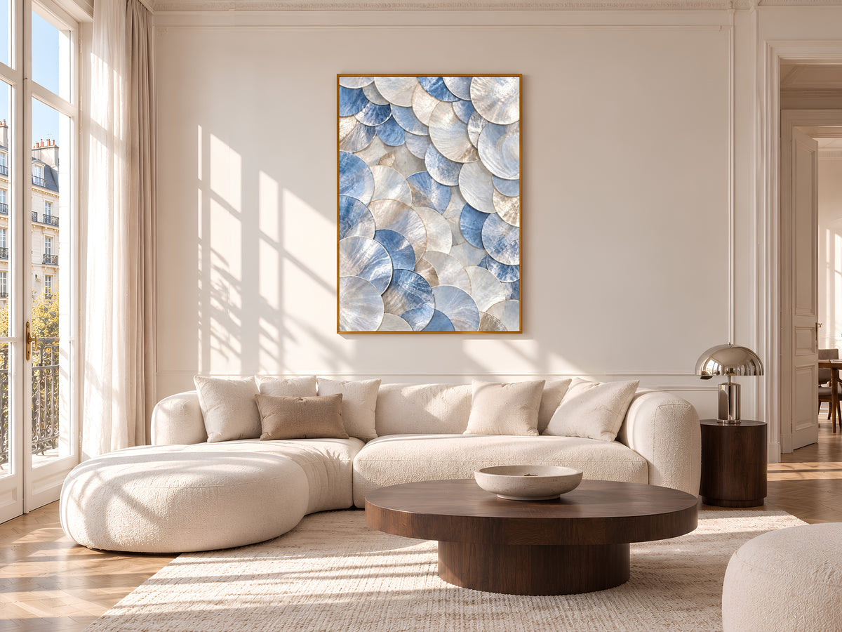 Blue Capiz Shell Print, Pearl Shell Texture Wall Art, Coastal Abstract Art, Printable Digital Download