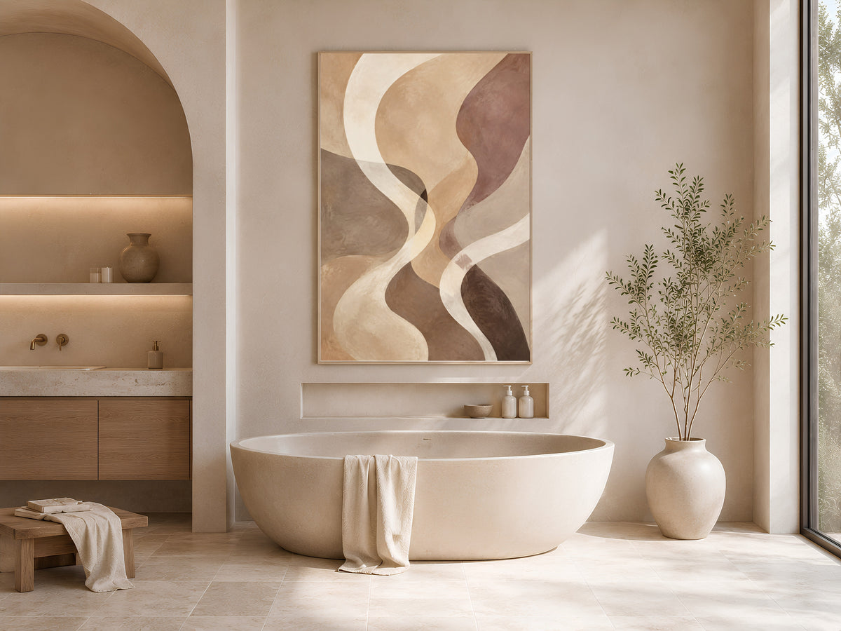 Earth Tone Abstract Wall Art, Wavy Line Print - Digital Download