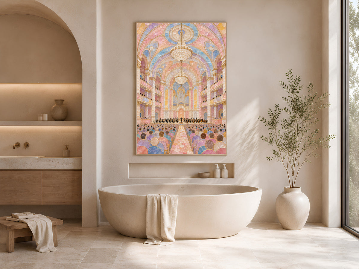 Pastel Orchestra Concert Hall Wall Art, Maximalist Mosaic Print - Digital Download
