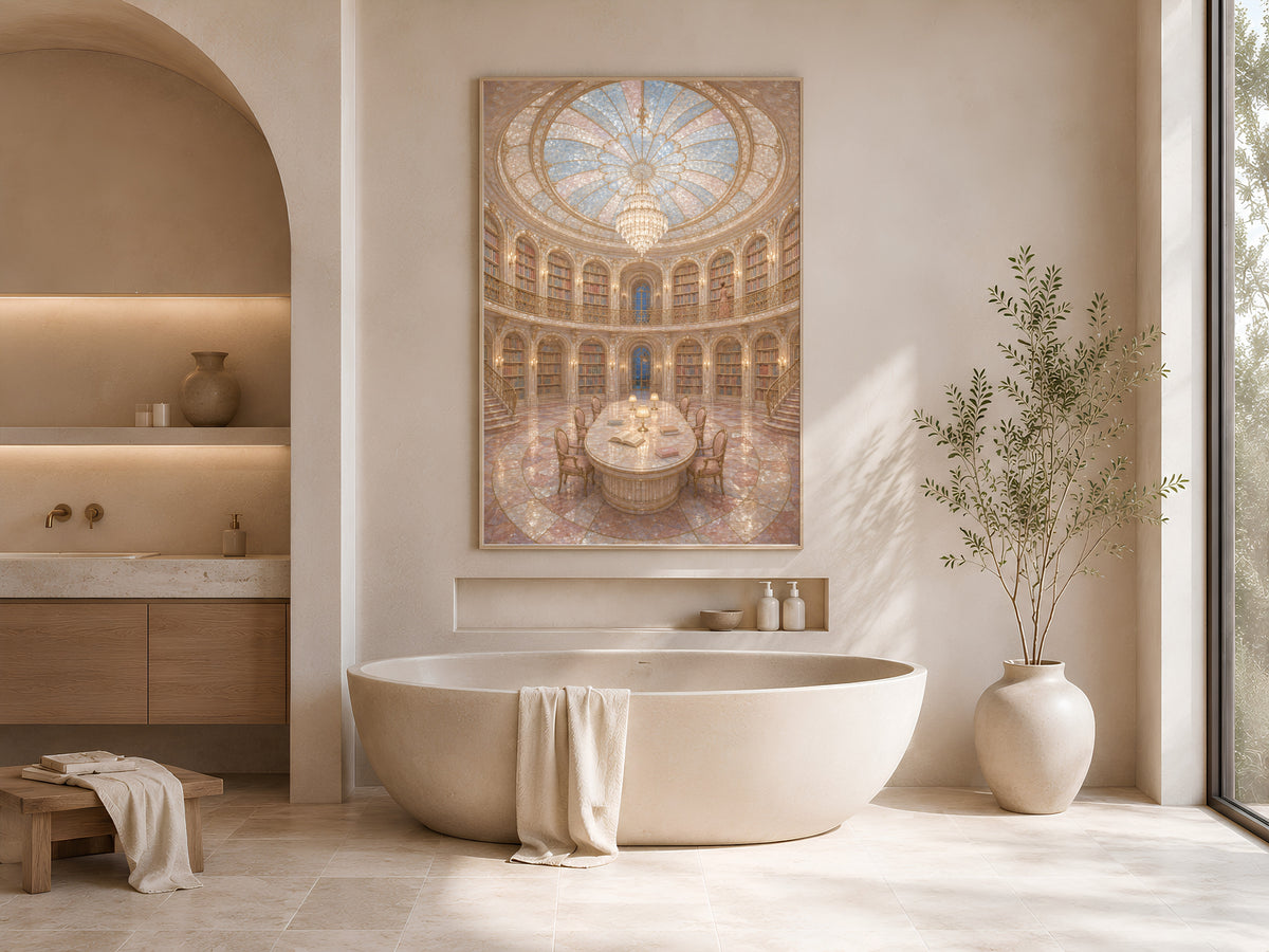 Fantasy Library Wall Art, Opera Aesthetic Print, Dome Ceiling Painting - Digital Download