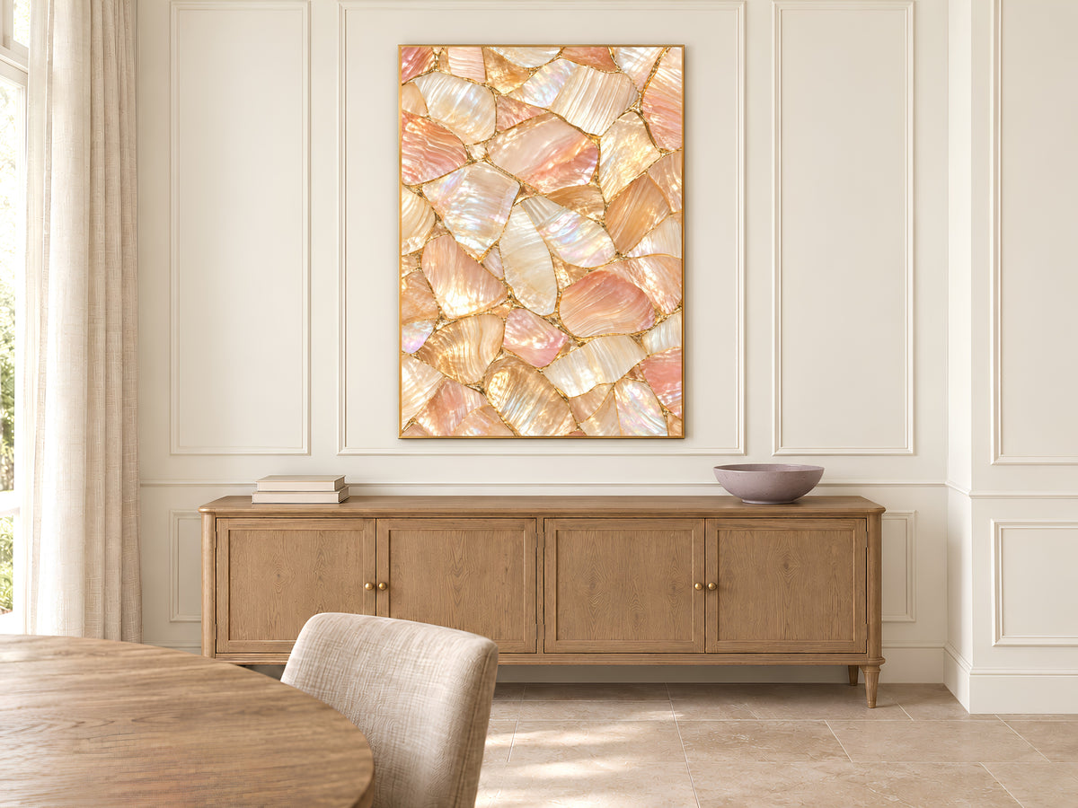 Peach Mother of Pearl Wall Art, Apricot Shell Mosaic Print, Gold Kintsugi, Warm Blush Bedroom Decor, Riviera Summer Poster, Instant Download