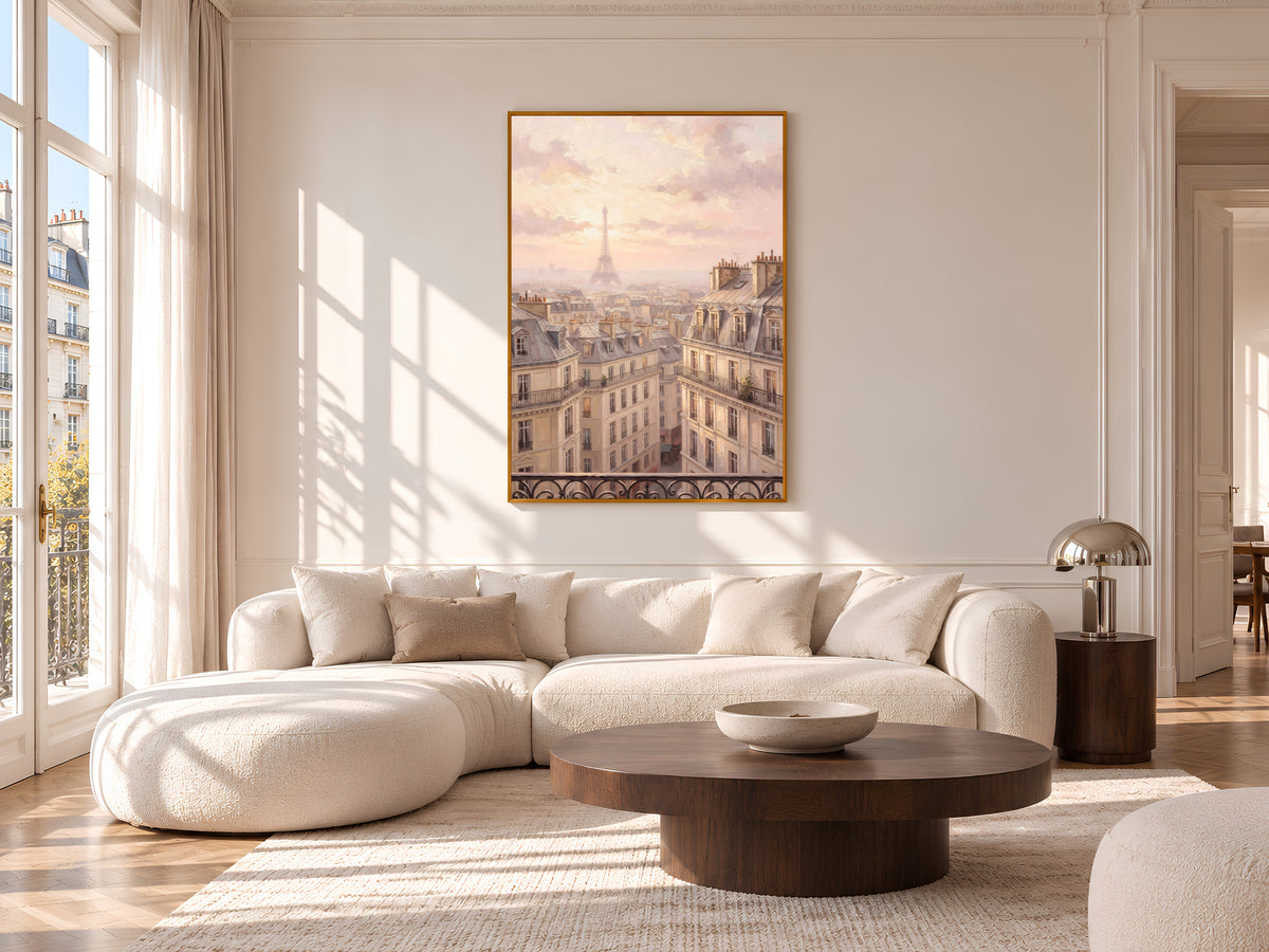 Paris Rooftops Painting Print, Pink Paris Balcony View Art, Pastel Parisian Skyline Wall Art, Printable Digital Download