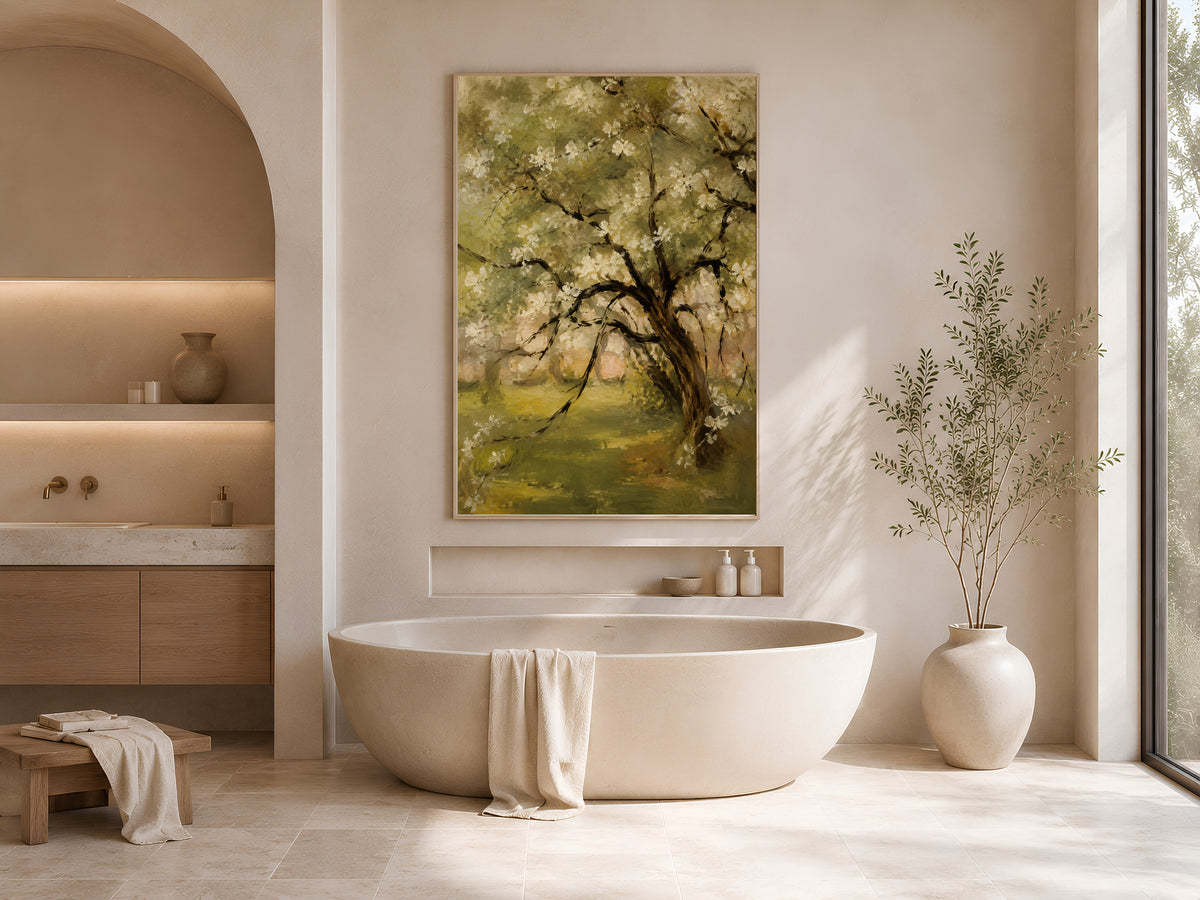 ge Green Blossom Tree Painting, Impressionist Garden Wall Art - Digital Download