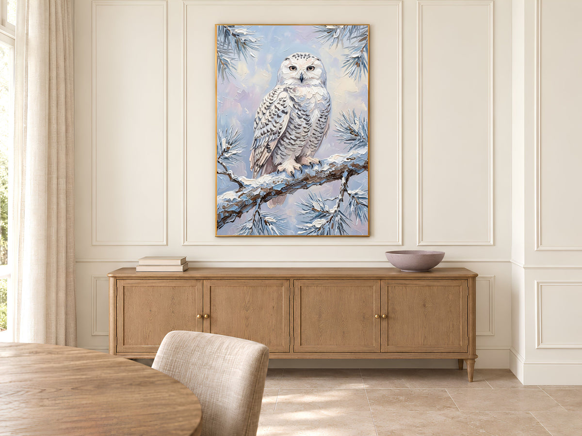 Snowy Owl Wall Art, Impasto Oil Painting Print - Digital Download