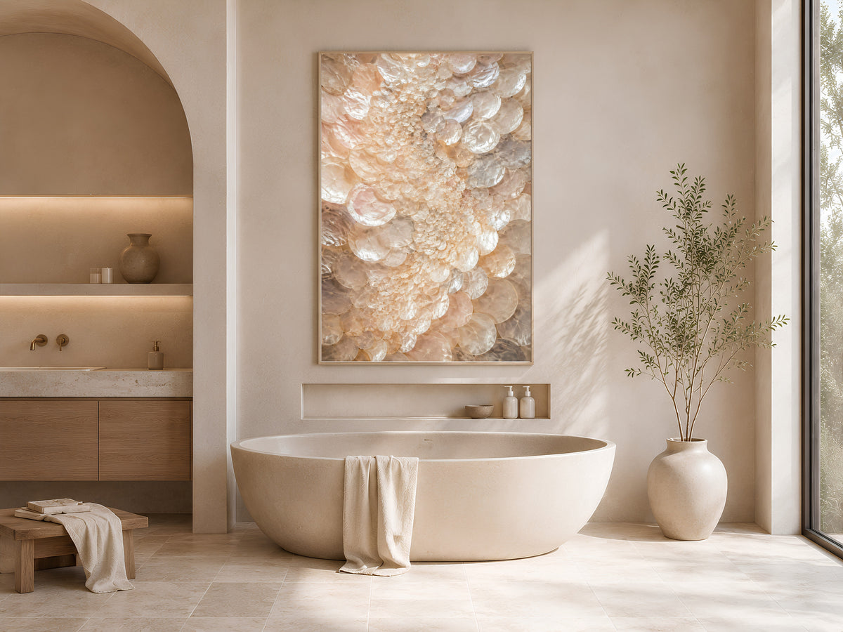 Champagne Druzy Capiz Shell Wall Art, Crystal Cluster Print - Digital Download
