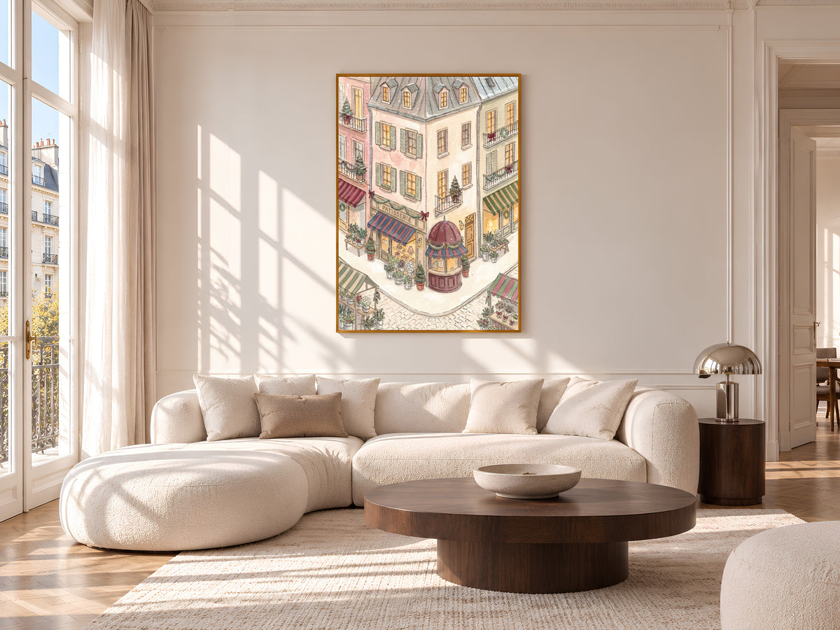 Christmas Patisserie Print, French Flower Market Watercolor, Snowy Parisian Street Art, Digital Download
