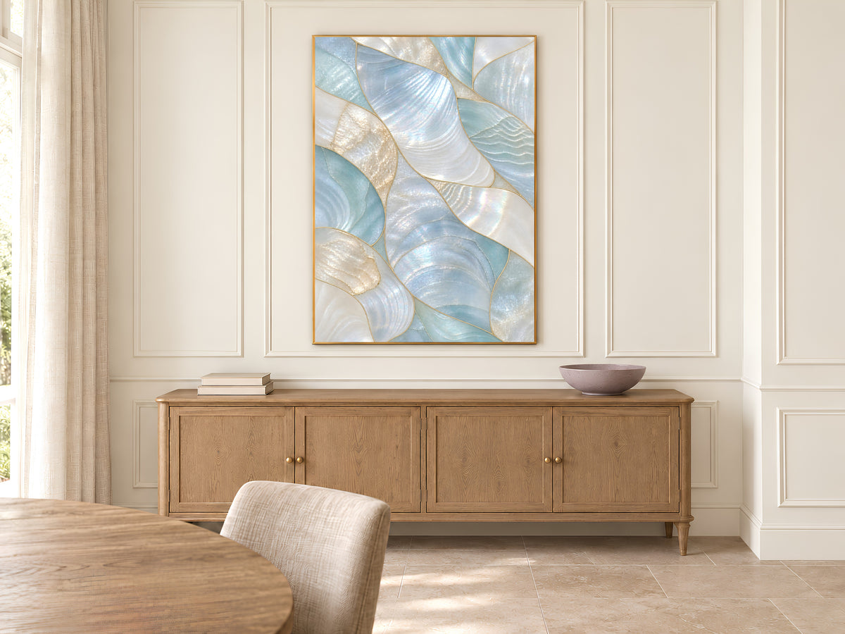 Aqua Mother of Pearl Wall Art, Seafoam Iridescent Shell Print, Coastal Bathroom Decor, Patina Blue Poster, Beach House, Instant Download