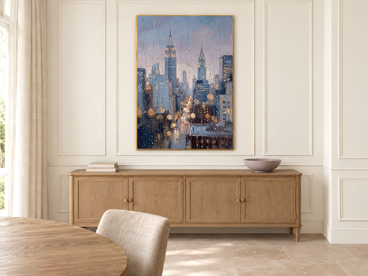 NYC Skyline Wall Art, Impasto Oil Painting Print - Digital Download