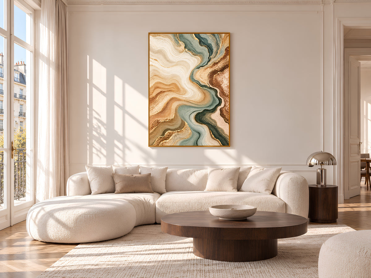 Sage Green and Terracotta Abstract Wall Art, Earth Tone Marble Swirl Print with Gold Veins, Printable Neutral Decor, Digital Download