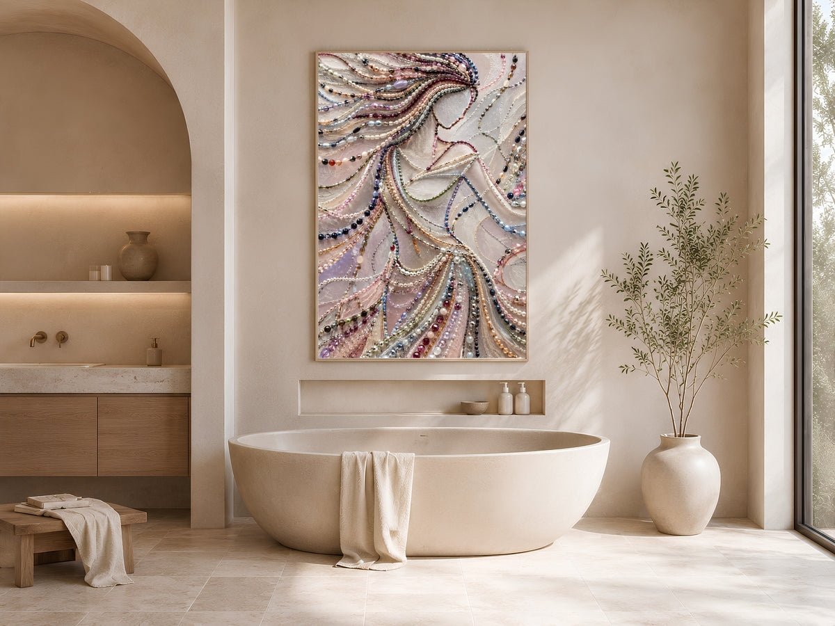 Pearl Beaded Woman Wall Art, Elegant Jewelry Portrait Print - Digital Download