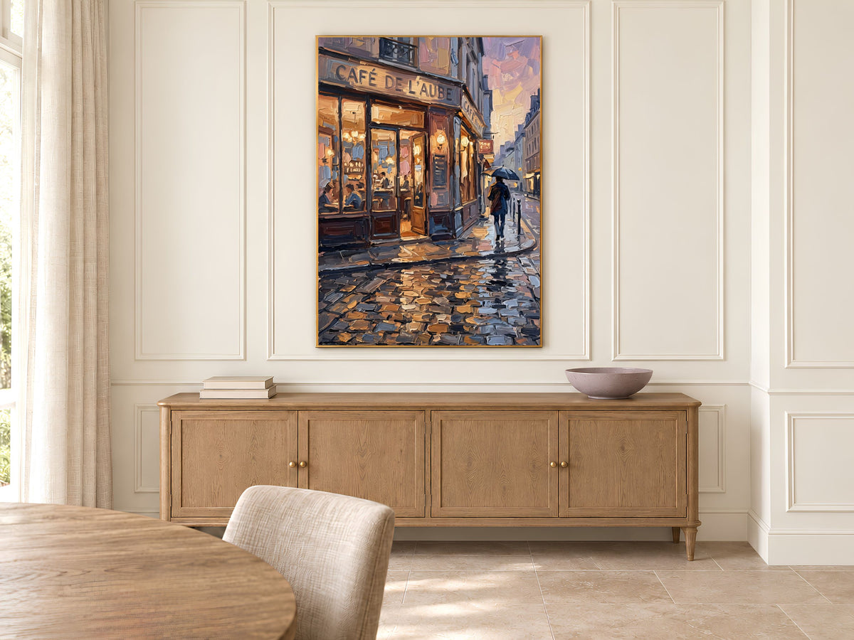 Parisian Cafe Wall Art, Impasto Oil Painting Print - Digital Download