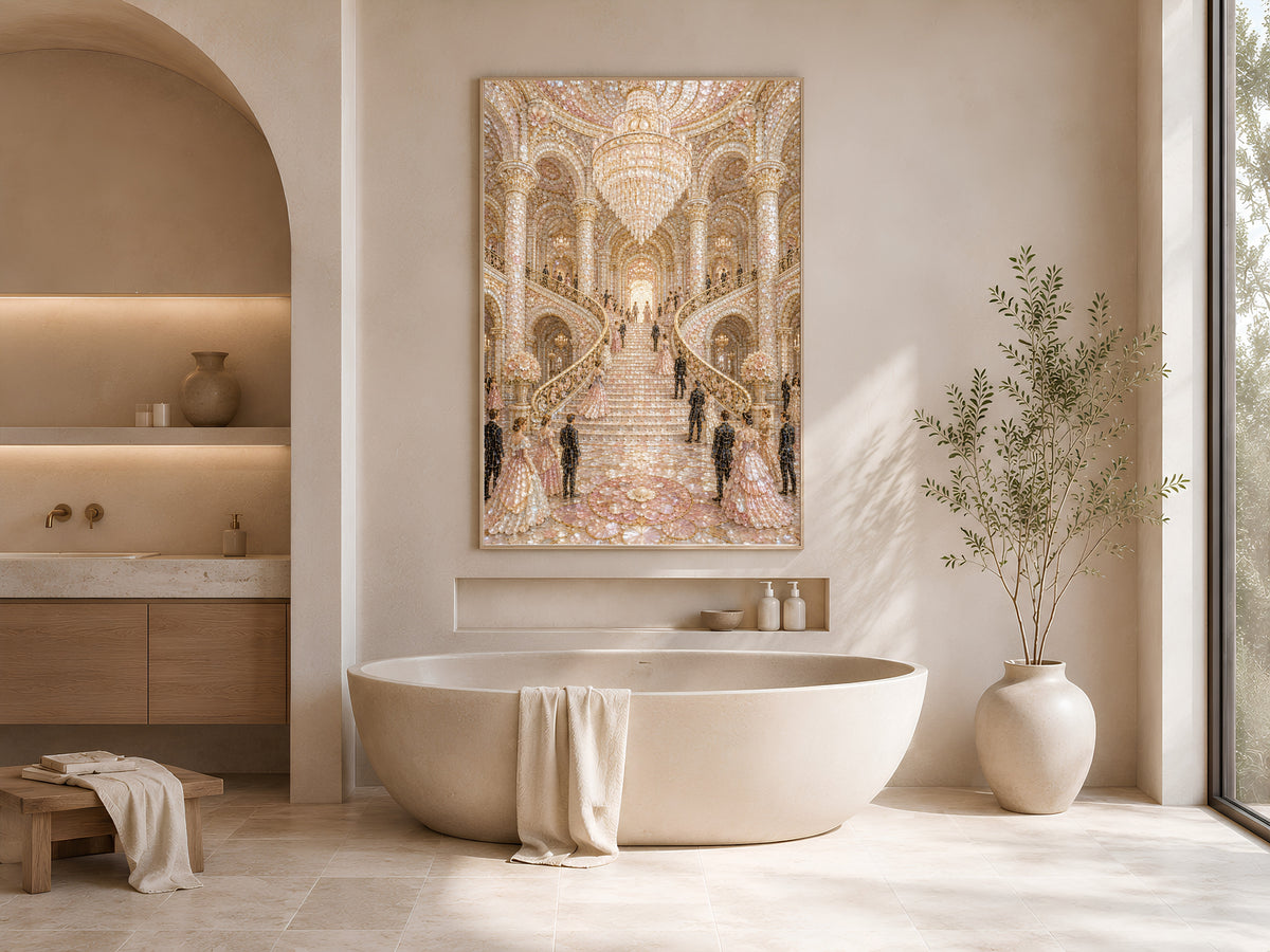 Pastel Palace Ballroom Wall Art, Whimsical Mosaic Staircase Print - Digital Download