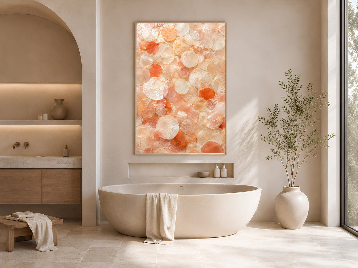 Terracotta Coral Capiz Shell Wall Art, Warm Orange Ombre Print - Digital Downlaod
