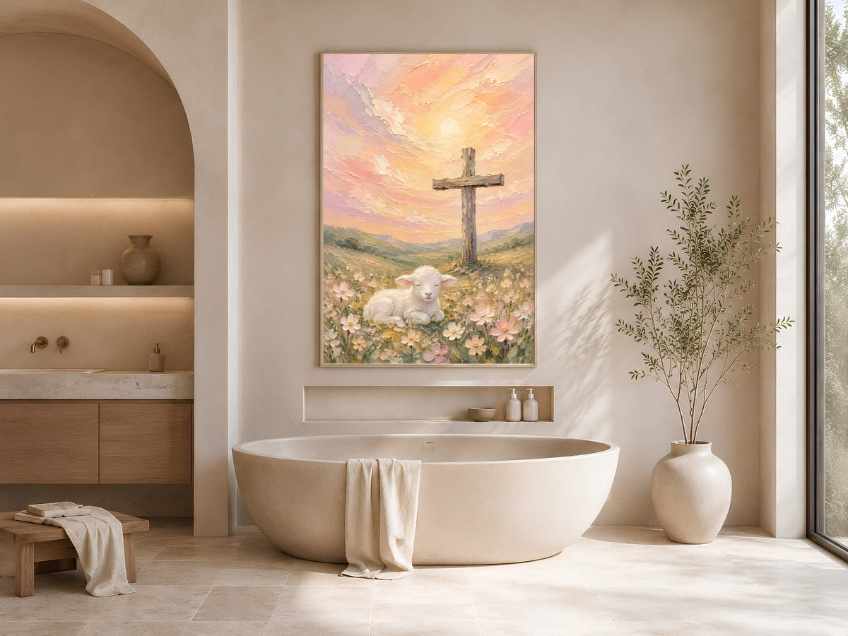 Lamb and Cross Painting, Christian Wall Art - Digital Download