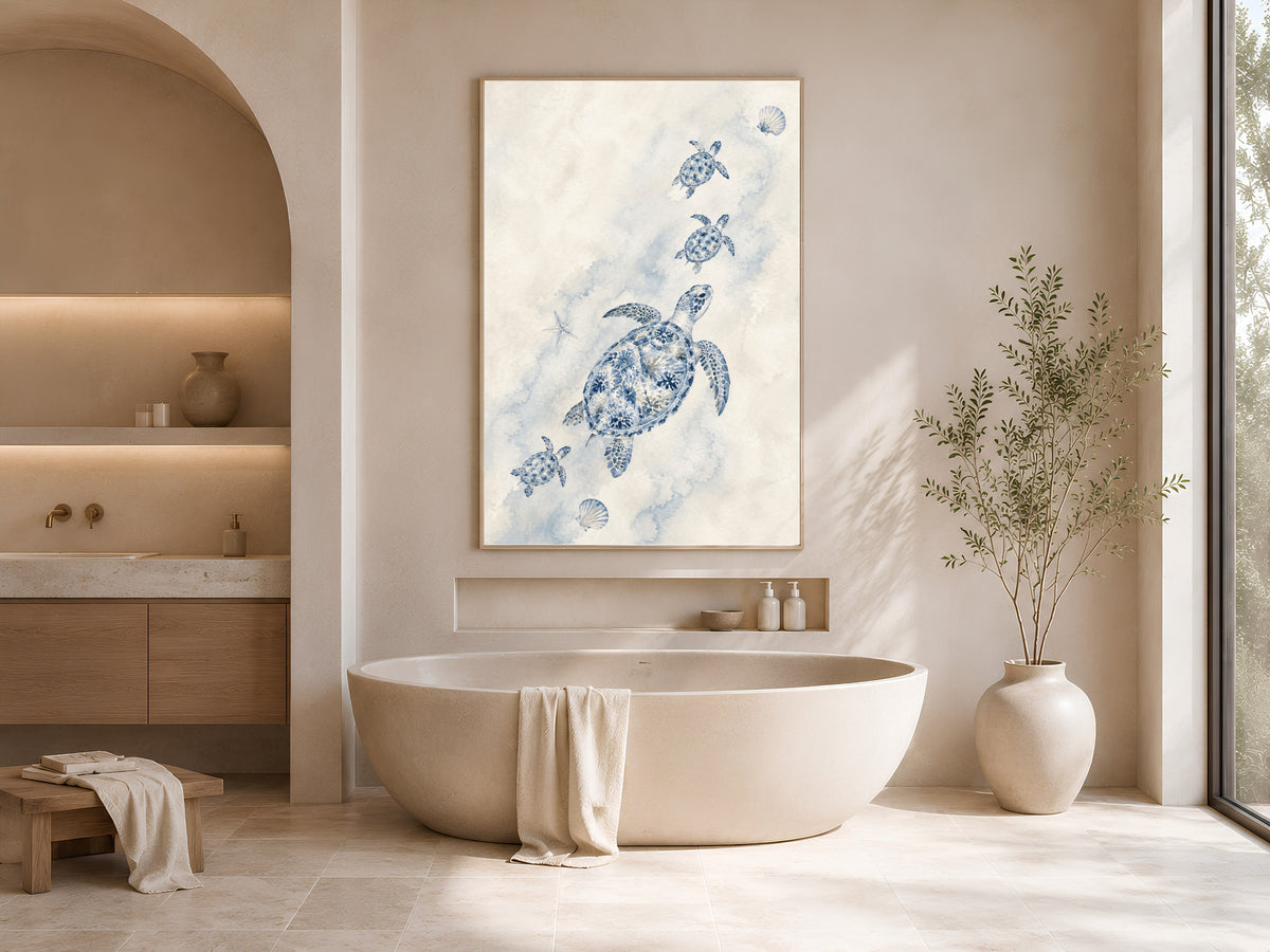 Sea Turtle Family Wall Art, Watercolor Mother Baby Turtles - Digital Download