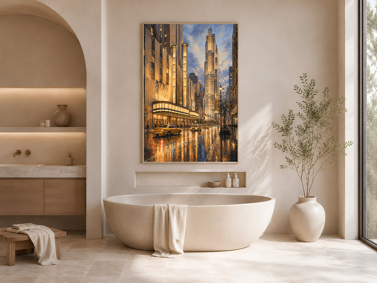 Radio City Music Hall Print, Rainy NYC Street Wall Art - Digital Download