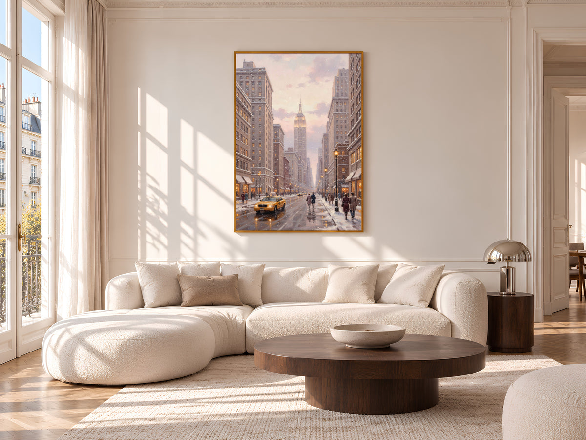 Snowy New York City Painting Print, NYC Winter Wall Art, Pastel Christmas City Art, Digital Download