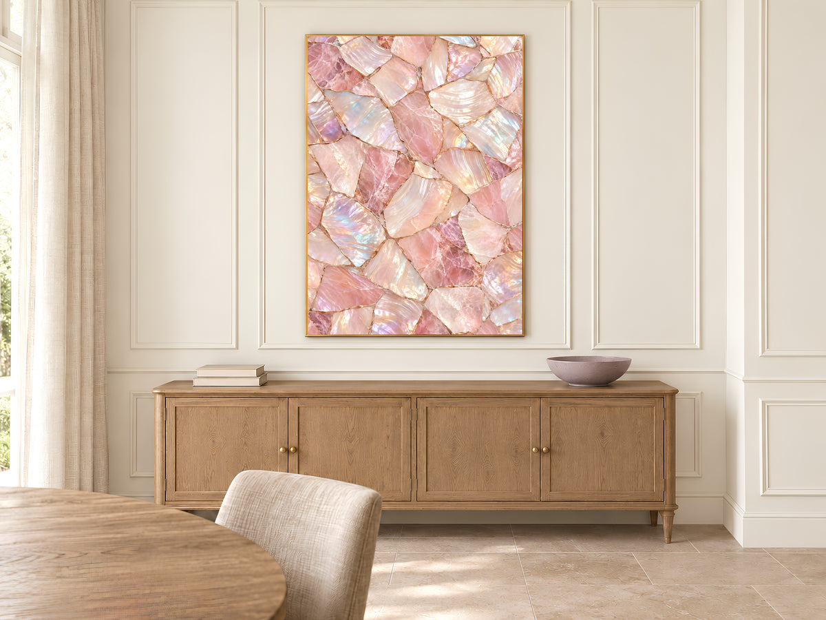 Rose Quartz Wall Art, Pink Mother of Pearl Print, Blush Crystal Mosaic, Glam Bedroom Decor, Feminine Iridescent Poster, Instant Download