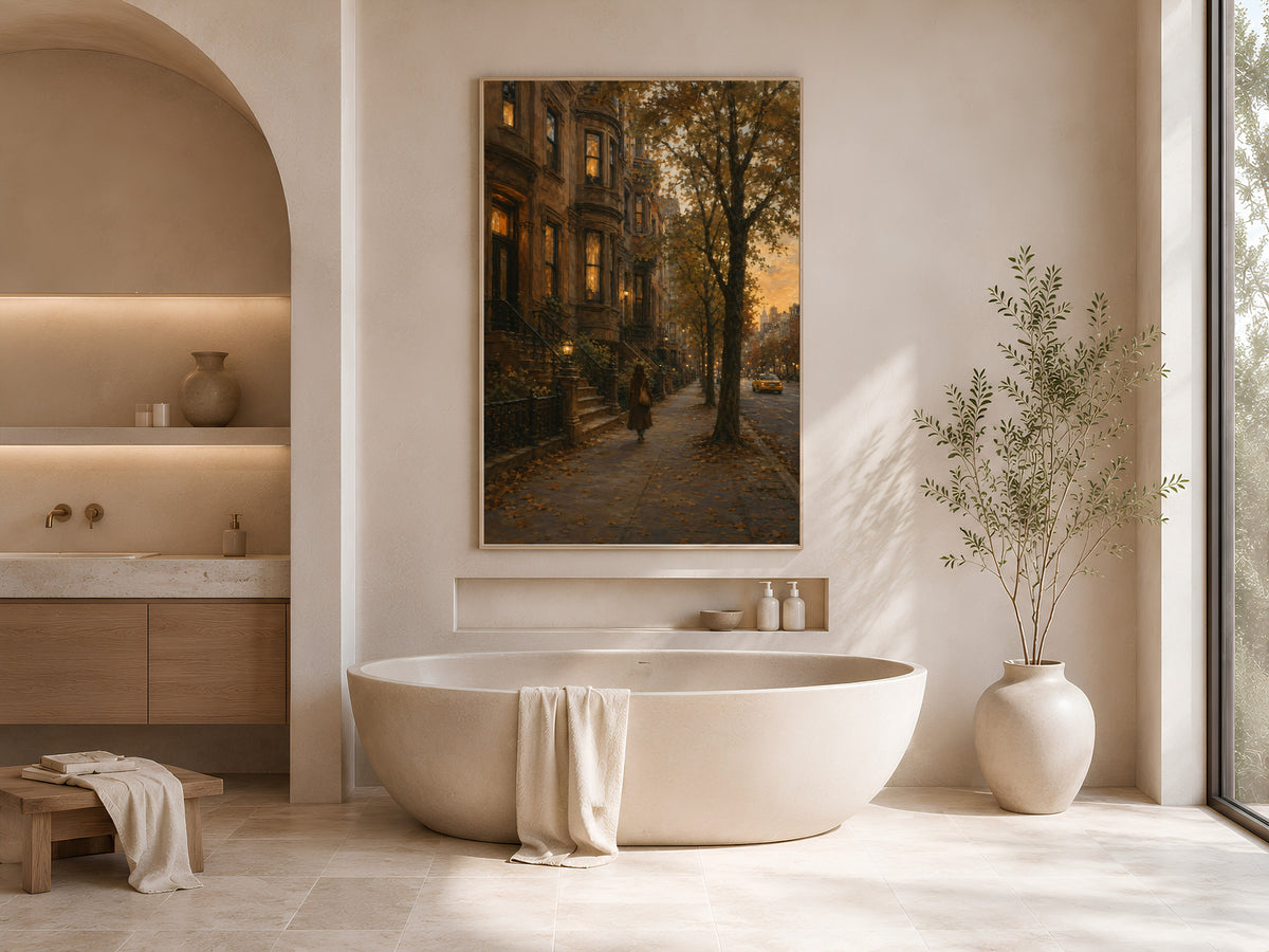 Brownstone Wall Art, Autumn New York Print, NYC Street Painting - Digital Download