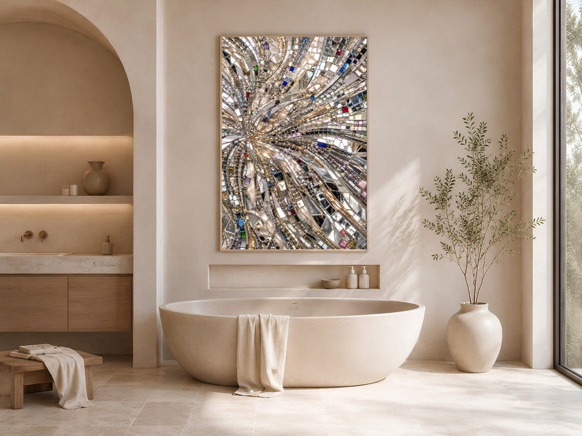 Mirror Mosaic Wall Art, Jeweled Disco Sunburst Print - Digital Download