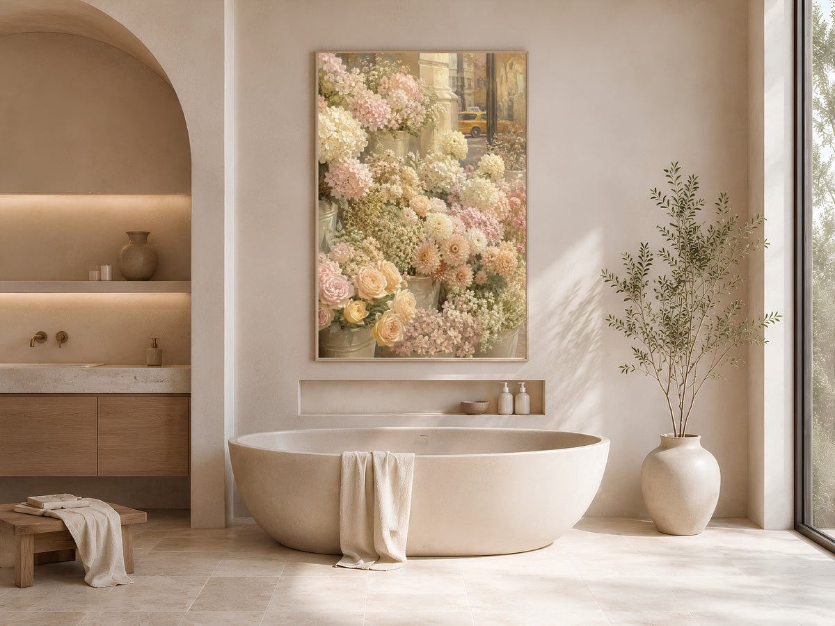 Flower Market Wall Art, Pastel Floral Print, Painterly City Flowers Painting - Digital Download