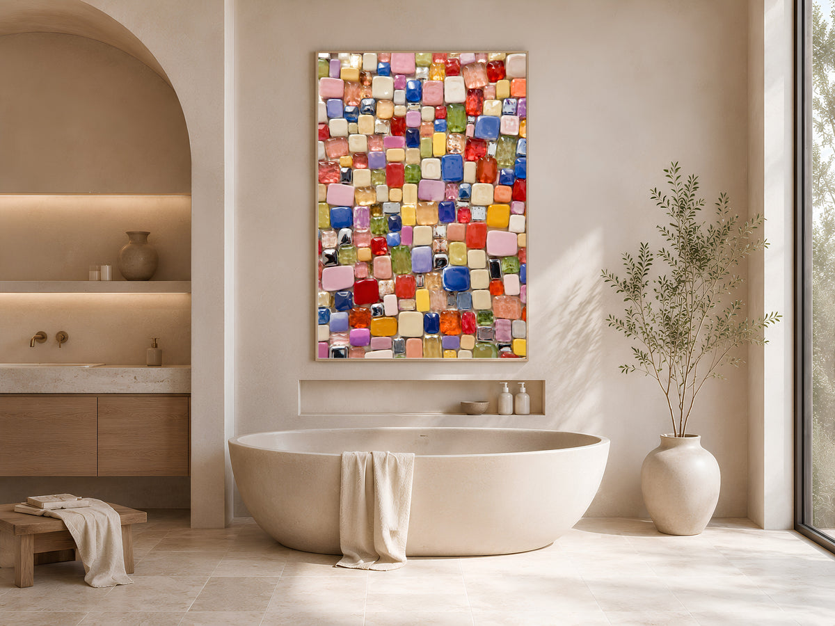 Colorful Glass Gem Wall Art, Candy Bead Mosaic Print - Digital Download