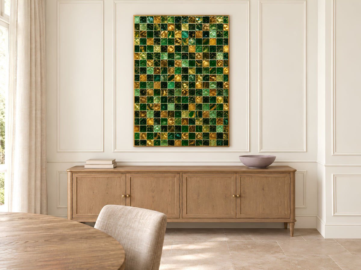 Emerald Mosaic Wall Art, Gold Glass Tile Print - Digital Download
