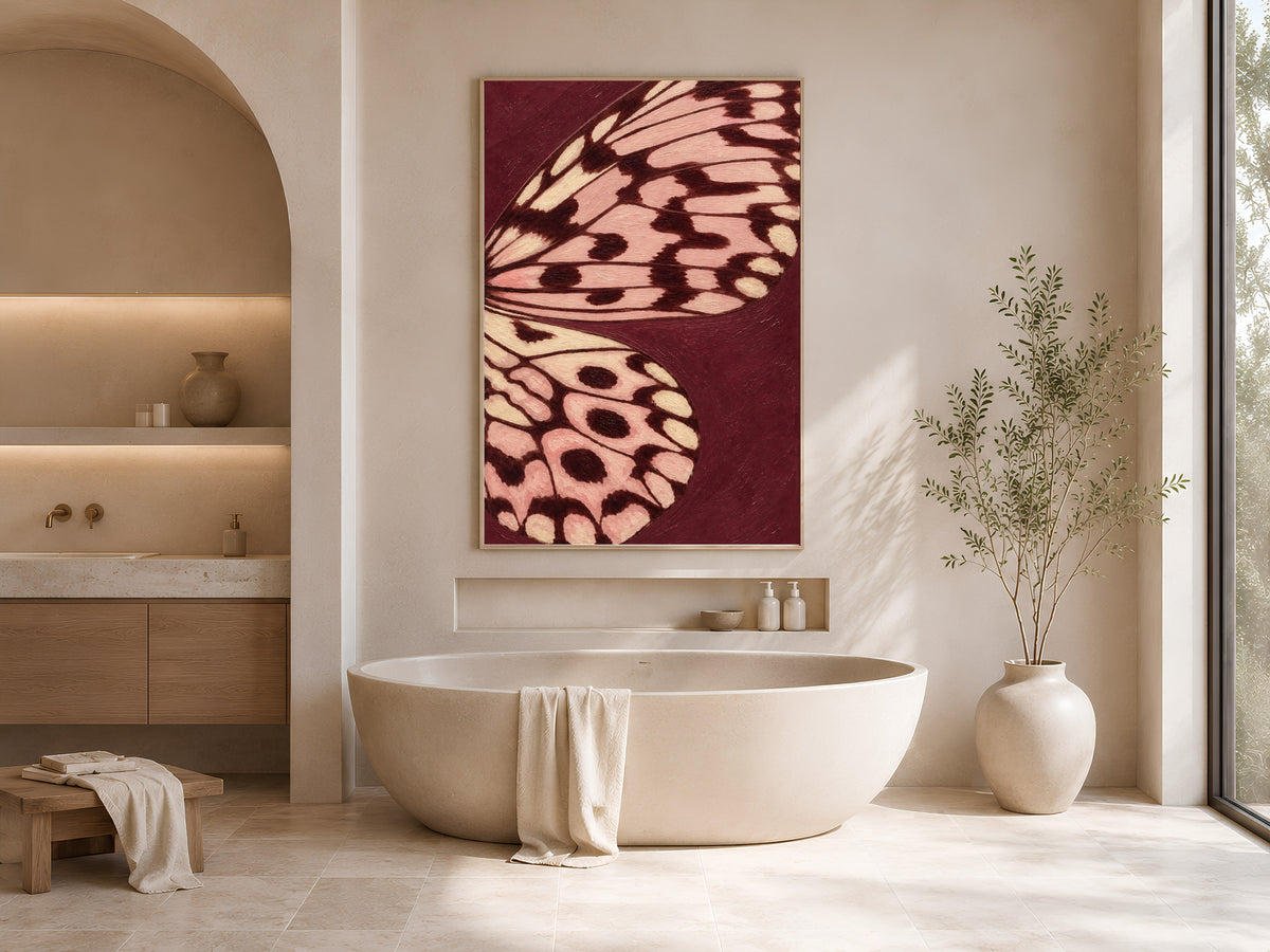 Butterfly Wing Wall Art, Burgundy Blush Pink Impasto Print - Digital Download