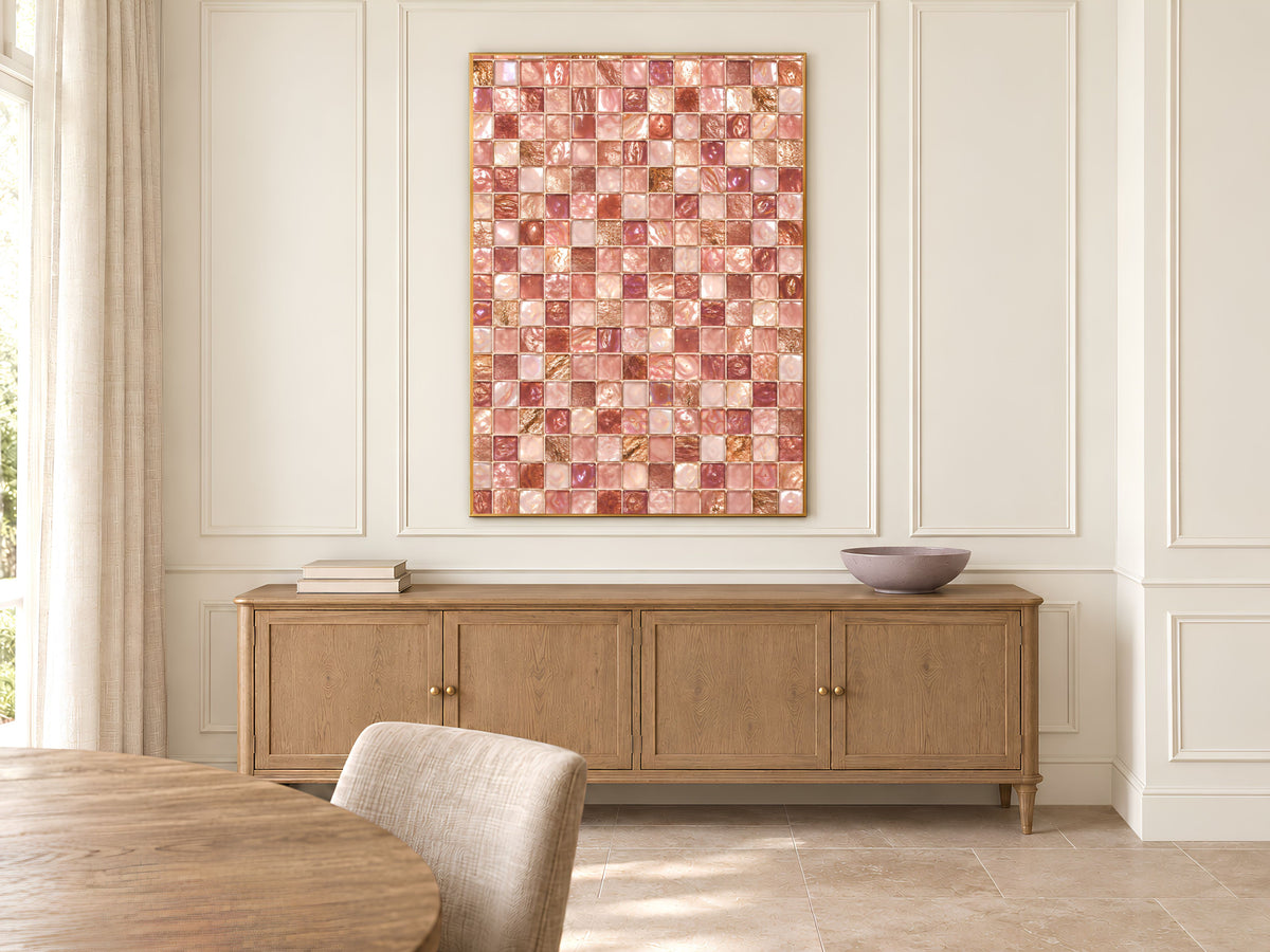 Pink Mosaic Wall Art, Rose Gold Glass Tile Print, Blush Jewel Tone Decor - Digital Download